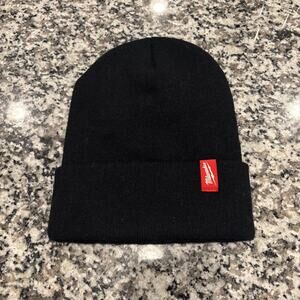 Milwaukee Tool Black Beanie Hat Cuffed Knit Cap Red Logo Winter Workwear